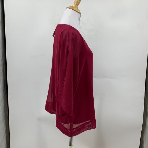 Chicos Blouse Womens 0 Wine Berry Layered V Neck Overlay Quarter Wide Sleeve - Picture 5 of 14